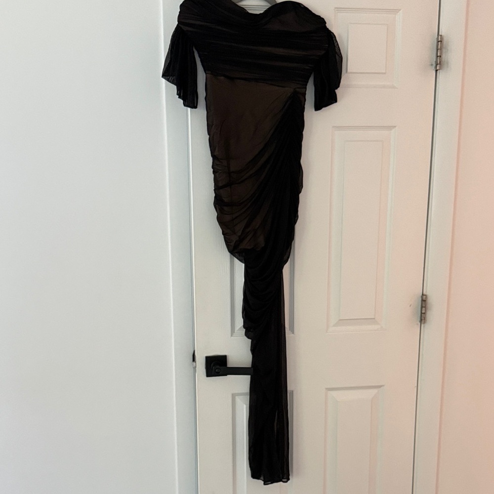 Nookie Dita Mesh Gown Maxi Off Shoulder Ruched Formal Gala Dress Size Large - Picture 3 of 6